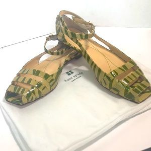 Kate Spade Patent Leather Peep Toe  Sandals-Green Zebra Print, Size 9B
